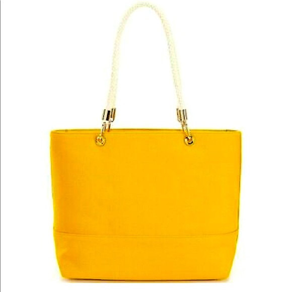 Michael Kors Amy Large Rope Canvas Shopping Travel Tote Bag Sun Yellow - Picture 3 of 5